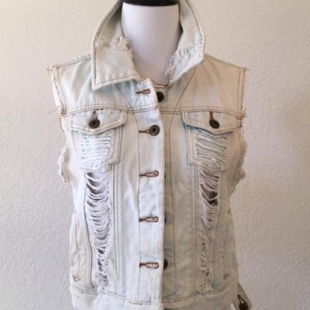 Vintage stone washed white jean vest